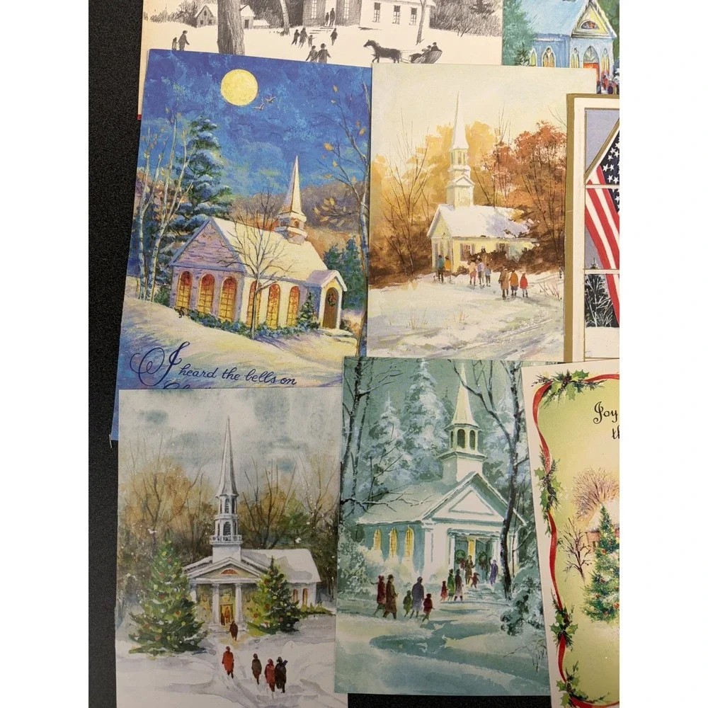 Vintage Christmas Cards Fronts ONLY Churches Cathedrals Scrapbooking Crafts 50+
